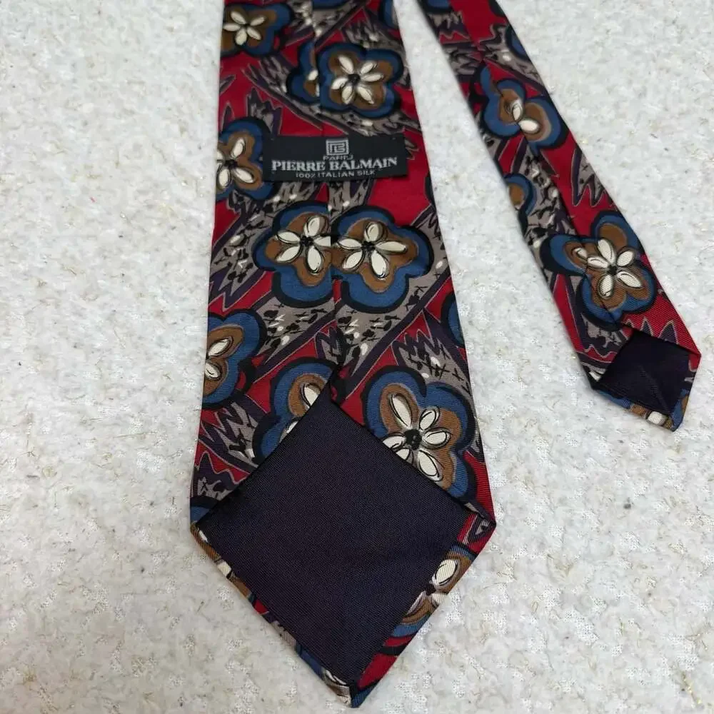 Pierre Balmain Silk Necktie Floral Red Blue